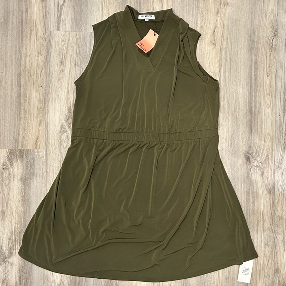 NWT Of Mercer Park Place Sleeveless Knee Length V Neck Dress Olive Green Size 1X - Picture 1 of 7